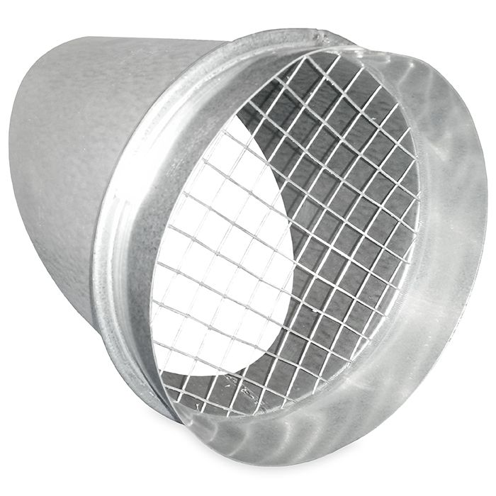 Uitblaasstuk - uitblaasrooster 45 graden Ø 160mm met gaas en rubber
