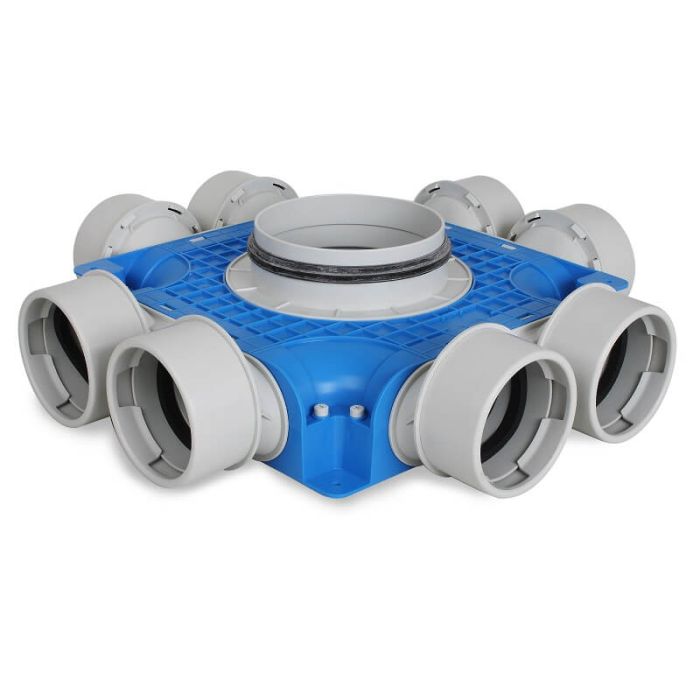 Vent-Axia Uniflexplus + instortverdeler 8x Ø90mm zijaansluiting - Ø160mm Vent-Axia Uniflexplus + instortverdeler 8x Ø90mm zijaansluiting - Ø160mm