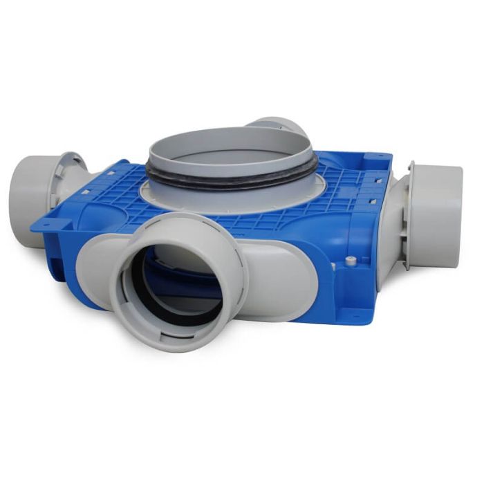 Vent-Axia Uniflexplus + instortverdeler 4x Ø90mm zijaansluiting - Ø180mm Vent-Axia Uniflexplus + instortverdeler 4x Ø90mm zijaansluiting - Ø180mm