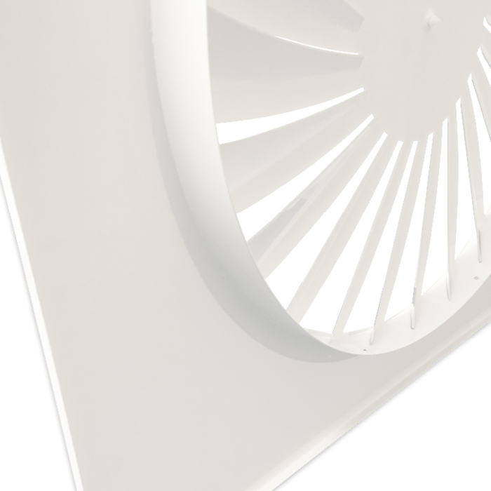 Wervelrooster voor inleg systeemplafond 595 x 595mm - rond Ø 443mm - luchtafvoer en toevoer - staal - RAL9010 Wervelrooster voor inleg systeemplafond 595 x 595mm - rond Ø 443mm - luchtafvoer en toevoer - staal - RAL9010
