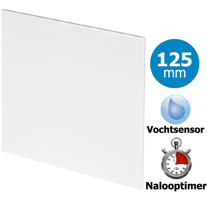 Pro-Design badkamer/toilet ventilator - TIMER + VOCHTSENSOR (KW125H) - Ø125mm - vlak kunststof - wit